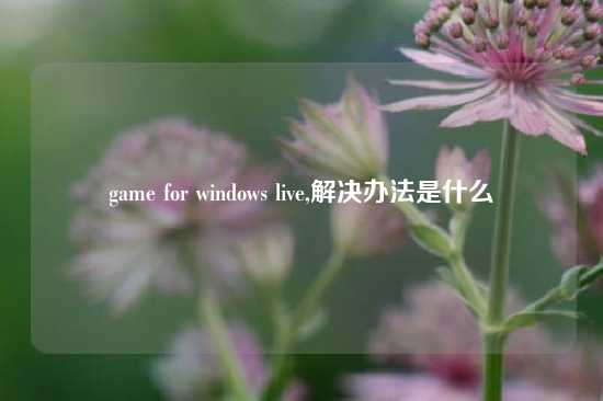 game for windows live,解决办法是什么