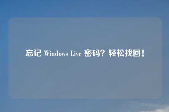 忘记 Windows Live 密码？轻松找回！