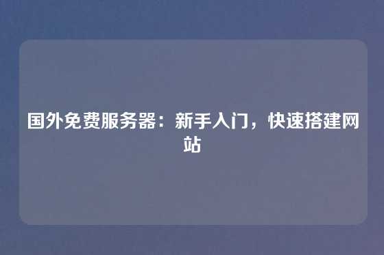 国外免费服务器：新手入门，快速搭建网站