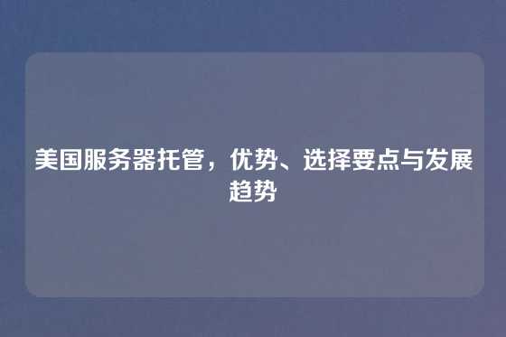 美国服务器托管，优势、选择要点与发展趋势