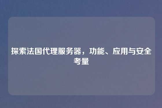 探索法国代理服务器，功能、应用与安全考量