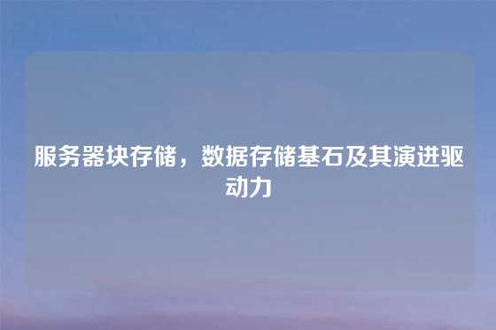 服务器块存储，数据存储基石及其演进驱动力