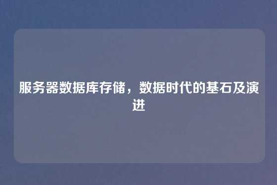 服务器数据库存储，数据时代的基石及演进