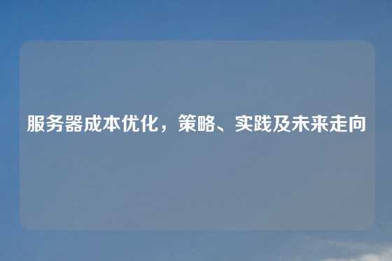 服务器成本优化，策略、实践及未来走向