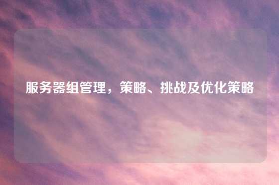 服务器组管理，策略、挑战及优化策略