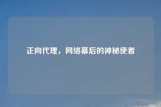 正向代理，网络幕后的神秘使者