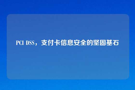 PCI DSS，支付卡信息安全的坚固基石
