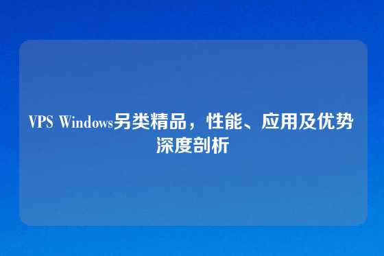 VPS Windows另类精品，性能、应用及优势深度剖析