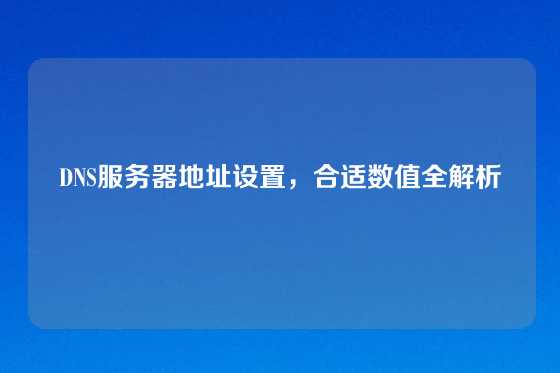 DNS服务器地址设置，合适数值全解析