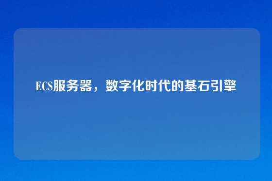 ECS服务器，数字化时代的基石引擎