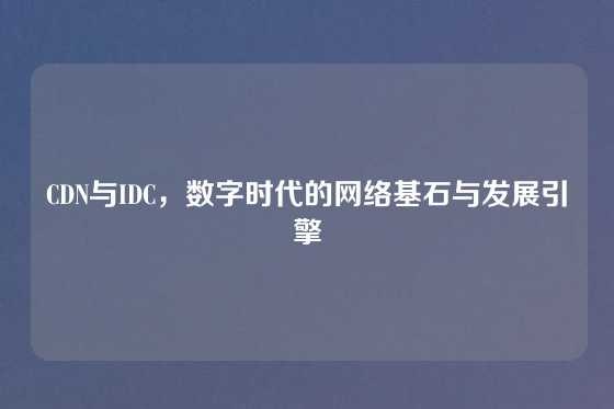 CDN与IDC，数字时代的网络基石与发展引擎