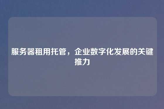 服务器租用托管，企业数字化发展的关键推力