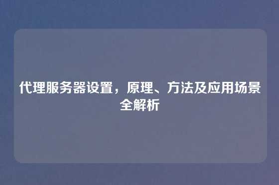 代理服务器设置，原理、方法及应用场景全解析
