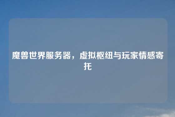 魔兽世界服务器，虚拟枢纽与玩家情感寄托