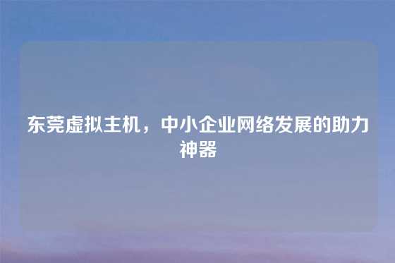 东莞虚拟主机，中小企业网络发展的助力神器