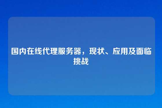 国内在线代理服务器，现状、应用及面临挑战