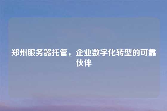 郑州服务器托管，企业数字化转型的可靠伙伴