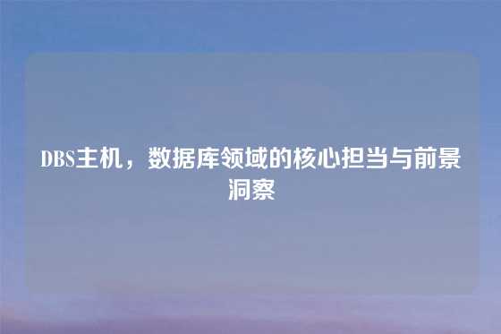 DBS主机，数据库领域的核心担当与前景洞察
