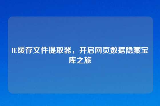 IE缓存文件提取器，开启网页数据隐藏宝库之旅
