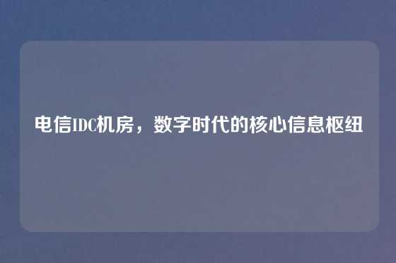 电信IDC机房，数字时代的核心信息枢纽