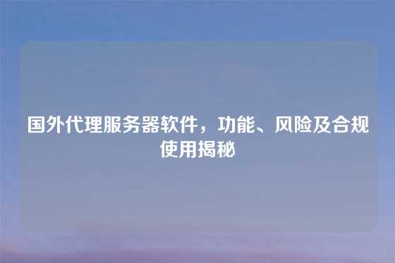 国外代理服务器软件，功能、风险及合规使用揭秘