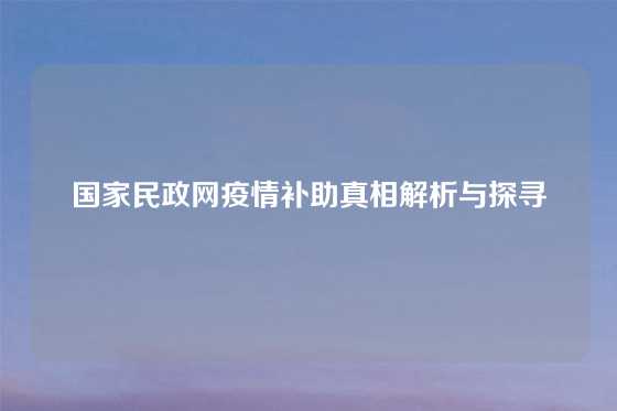 国家民政网疫情补助真相解析与探寻