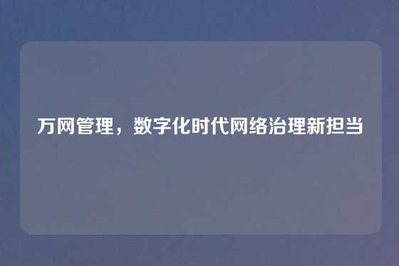 万网管理，数字化时代网络治理新担当