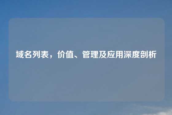 域名列表，价值、管理及应用深度剖析