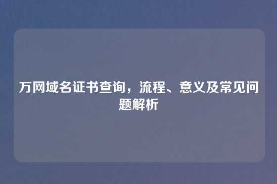 万网域名证书查询，流程、意义及常见问题解析