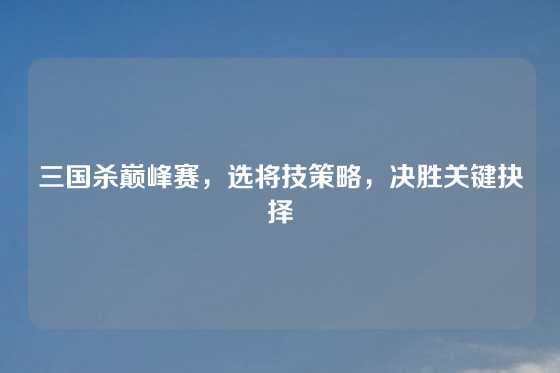 三国杀巅峰赛，选将技策略，决胜关键抉择