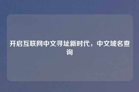 开启互联网中文寻址新时代，中文域名查询