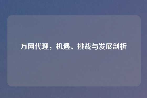 万网代理，机遇、挑战与发展剖析