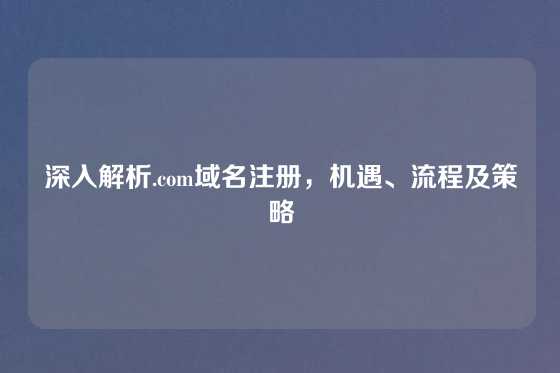 深入解析.com域名注册，机遇、流程及策略