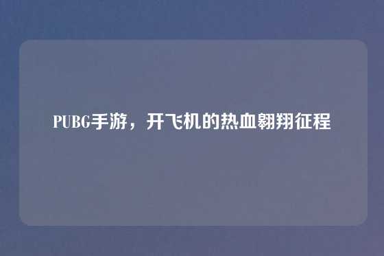 PUBG手游，开飞机的热血翱翔征程