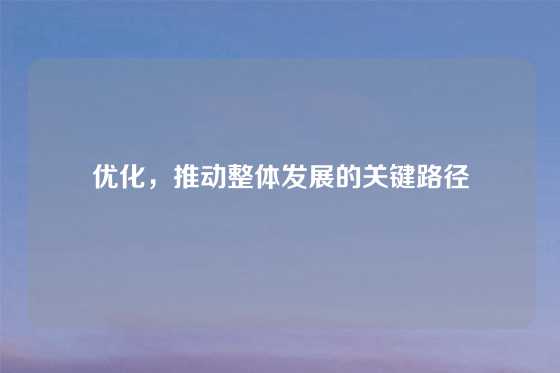 优化，推动整体发展的关键路径