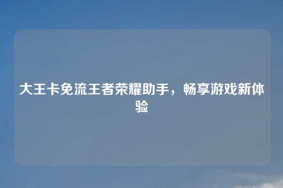 大王卡免流王者荣耀助手，畅享游戏新体验
