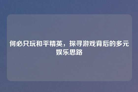 何必只玩和平精英，探寻游戏背后的多元娱乐思路