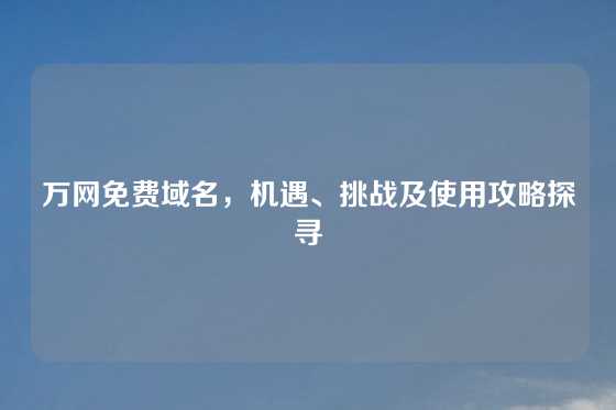 万网免费域名，机遇、挑战及使用攻略探寻