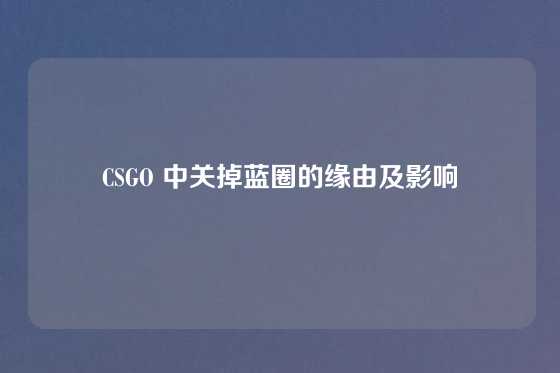 CSGO 中关掉蓝圈的缘由及影响