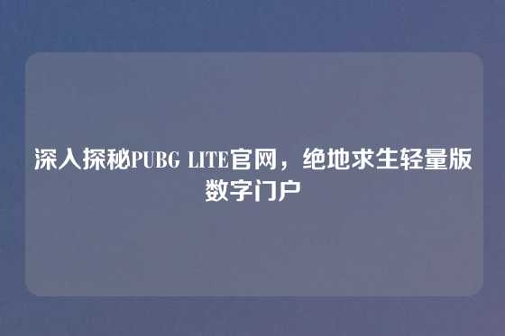 深入探秘PUBG LITE官网，绝地求生轻量版数字门户
