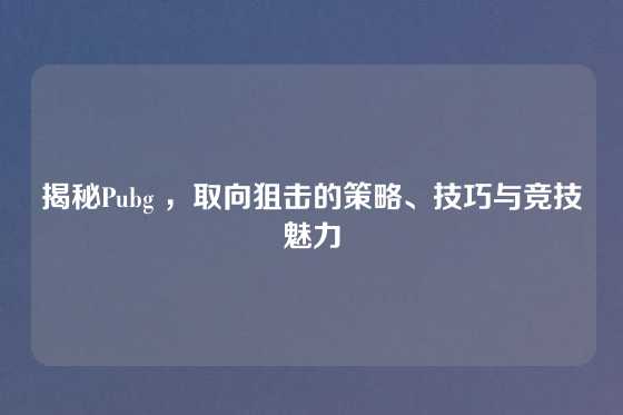 揭秘Pubg ，取向狙击的策略、技巧与竞技魅力
