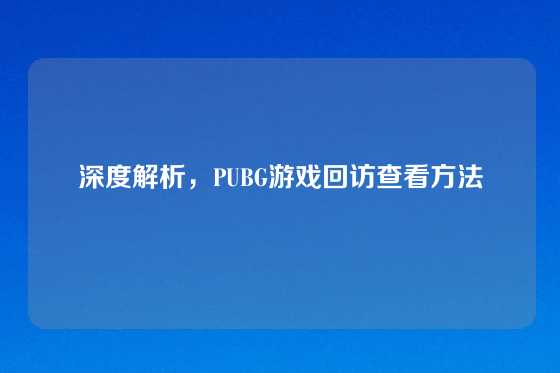 深度解析，PUBG游戏回访查看方法