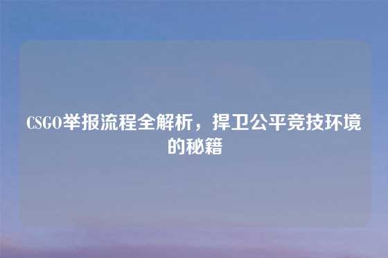 CSGO举报流程全解析，捍卫公平竞技环境的秘籍