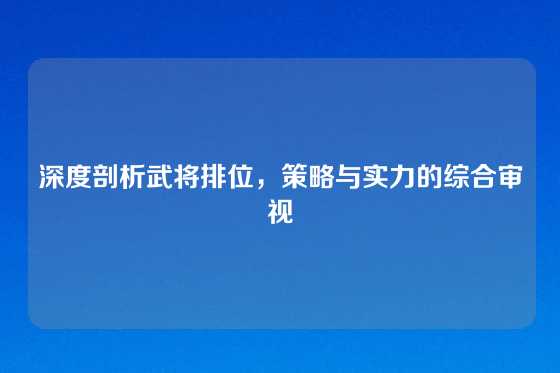 深度剖析武将排位，策略与实力的综合审视