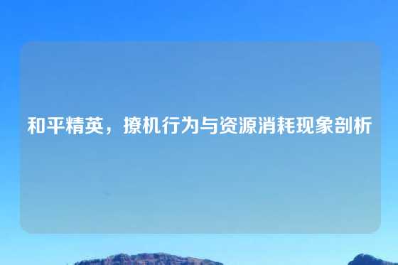 和平精英，撩机行为与资源消耗现象剖析