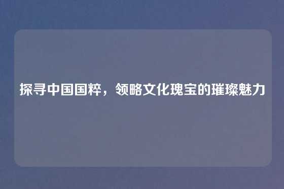 探寻中国国粹，领略文化瑰宝的璀璨魅力