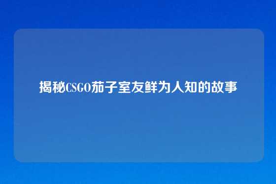 揭秘CSGO茄子室友鲜为人知的故事