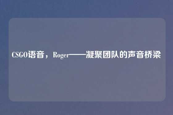 CSGO语音，Roger——凝聚团队的声音桥梁