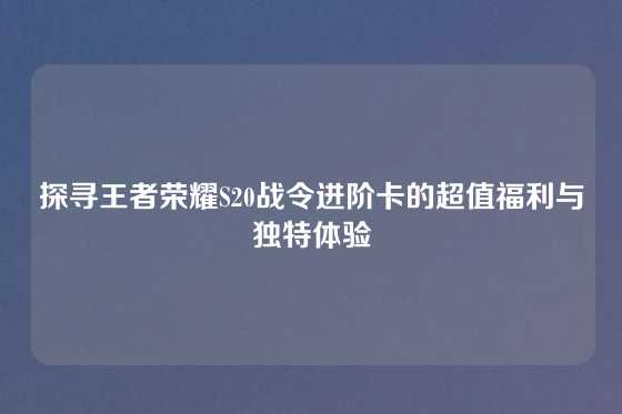 探寻王者荣耀S20战令进阶卡的超值福利与独特体验