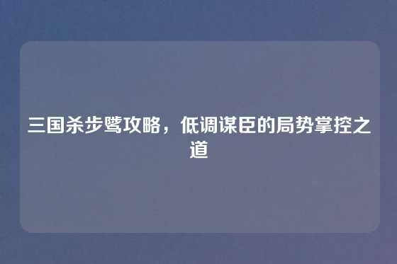 三国杀步骘攻略，低调谋臣的局势掌控之道